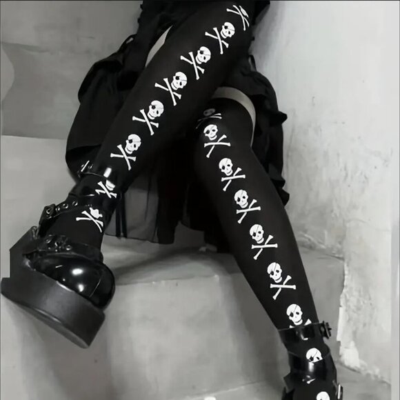 Gothic skeleton knee length sock tights - Picture 1 of 7
